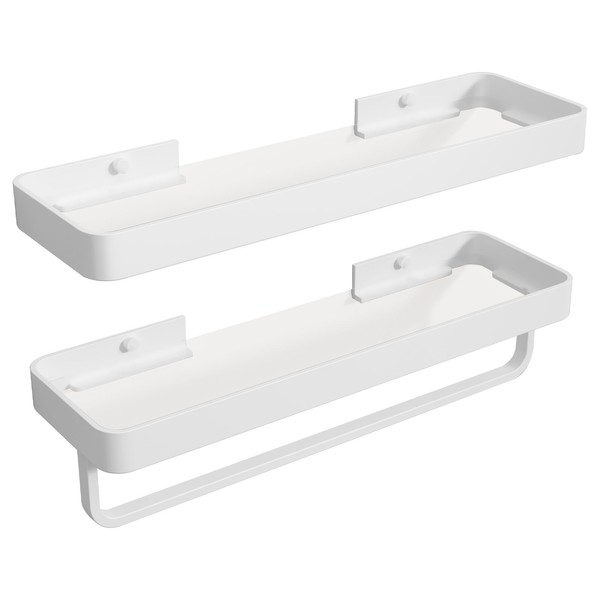 Danpoo 16-Inch White Floating Bathroom Shelves with Towel Bar， Clear