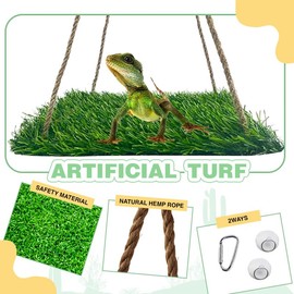 hokable Reptile Hammock Swing Hanging Bed, PP Grass Pad，Portable Bird Swing Stand Reptile Natural Swing Hanging Bed for Bearded Dragon Leopard Gecko Lizard Birds Parrots（Square）