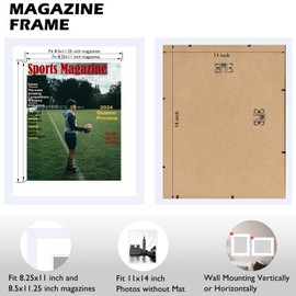4 Pack Sports Magazine Frame Display 8.5 x 11.25 or 8.25 x 11 Magazine with 2 Sizes Mat, or 11x14 Photos without Mat, Magazine Display Frame with Shatter Resistant Plexiglass for Wall Hanging, White