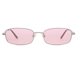 SOJOS Small Y2k Narrow Rectangle Sunglasses Womens Mens Retro 80s 90s Skinny Sunnies SJ1187, Silver/Tinted Pink