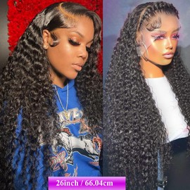 HILYN Deep Wave Lace Front Wig Curly Glueless Lace Front Wigs for Black Women Synthetic Heat Resistant Fiber Hair Wigs 26 Inch