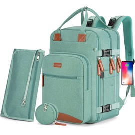 Diaper Bag Backpack,BAGPARKK Multi function Baby Bag with Portable Changing Pad, Pacifier Holder,Waterproof Diaper Bags with USB Charging Port,Anti-Theft Travel Backpack for Mom, Dad, Newborn (Green)