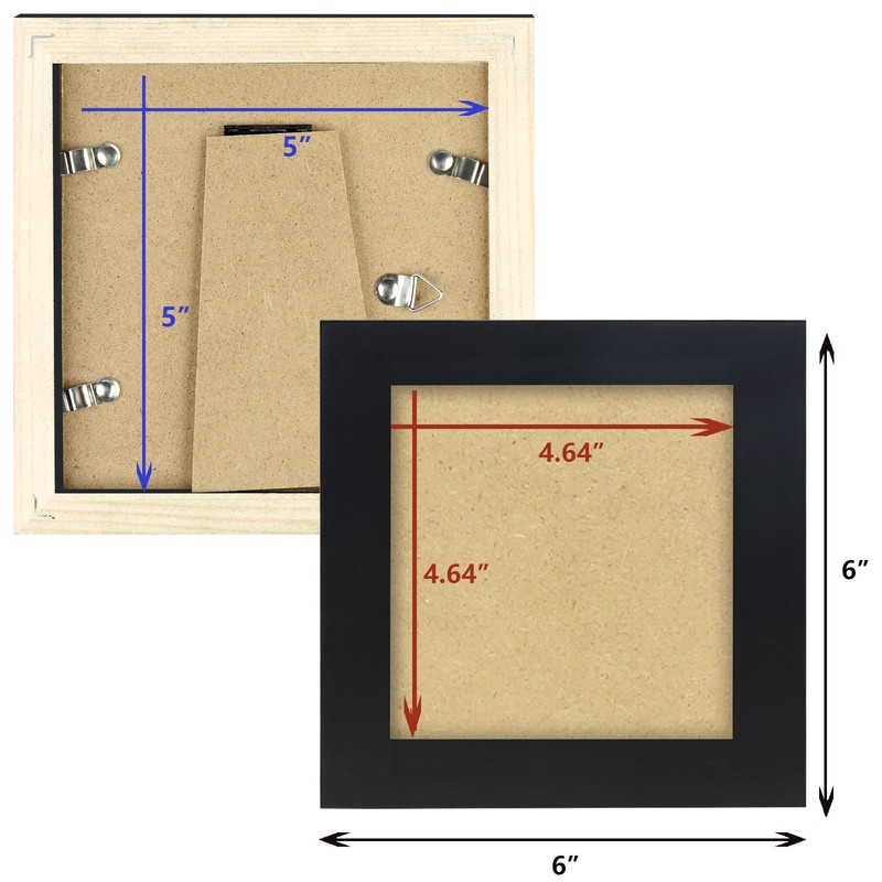 5x5 Black Picture Frames Square Classic Natural Wood 6 Pack