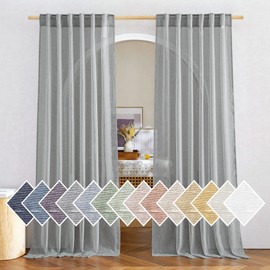 NICETOWN Grey Curtains 84 inch Long for Living Room, Rod Pocket & Back Tab Semi Sheer Faux Linen Blend Curtains & Drapes Privacy with Light Filtering for Bedroom, W52 x L84, Set of 2