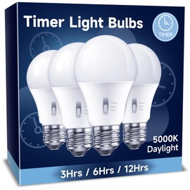 UNILAMP Timer LED Light Bulbs, 13W (100W Equivalent) LED Bulb, Built-in Automatic Timer, 5000K Daylight A19, Automatic On/Off, Indoor Light Timer, 4 Pack