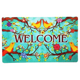 Morigins Welcome Spring Birds Floral Door Mat Indoor Rubber Outdoor Mats Non Slip 18x30 inch