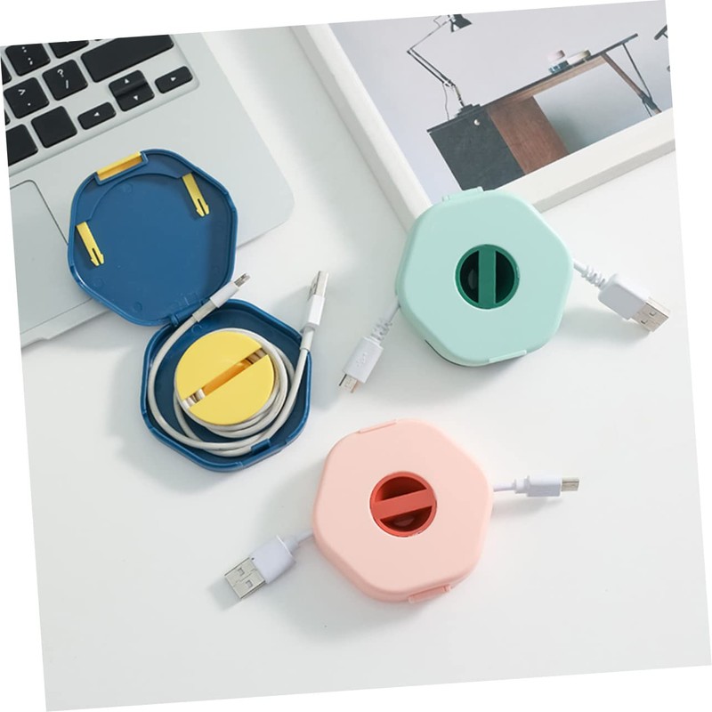 LABRIMP 4Pcs Portable Cable Organizer Box with Data Cable Winder