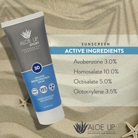 Aloe Up SPF 30 Sport Sunscreen Lotion - Broad Spectrum UVA/UVB High SPF Sunscreen, reef friendly Sunscreen for Body & Face - Waterproof Vacation Sunscreen, Aloe Gel Infused Sunblock Protection - 6 Oz