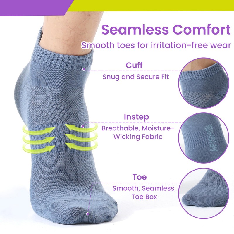 AFISHION Ankle Socks for Women & Men–Low Cut, No Show,