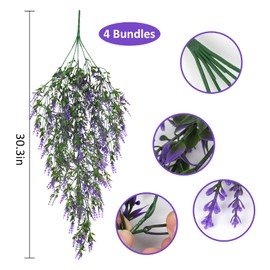 RECUTMS Hanging Plants Artificial Lavender UV Resistant Plants Fake Hanging Vines Fake Hanging Flowers for Spring Decor, Home Garden Office Wedding Decor, 4 Pcs (Purple)