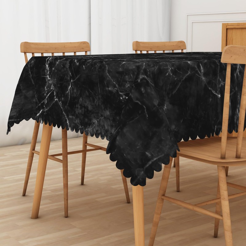 SIEDYCV Natural Black Grey Marble Tablecloth, 52x70 Inch Abstract Modern