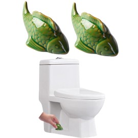 Fish Toilet Floor Bolt Caps, Ceramic Fish Toilet Bolt Covers, Cute Bathroom Decor, Fun Fish Themed Gadgets for The Toilet (Green, Fish)