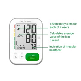 medisana BU 565 Blood Pressure Monitor for the Upper Arm, Precise Blood Pressure and Pulse Measurement, Memory Function, Large Display for Easy Reading, Traffic Light Scale, Arrhythmia Detection &