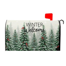 Winter Welcome Mailbox Covers Magnetic Standard Size 21x18, Winter Cardinal Birds Decoration Mailbox Wraps Nature Snowy Forest Post Letter Box Cover for Home Garden Outdoor Yard