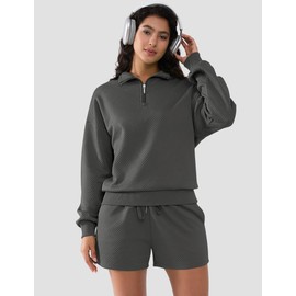 SHESHOW Womens 2 Piece Outfits Fall Zip Up Sweat Shorts Sets Lounge Matching Setworkout Tracksuit Dark Grey XXL