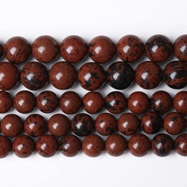 32 abalorio de obsidiana de caoba de piedra natural de 12 mm para hacer joyas, abalorio redondas y sueltas, collar de pulsera (12 mm, abalorio de obsidiana de caoba)
