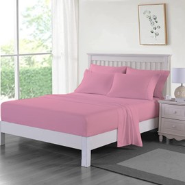 Dazzle Collection ®️100% Egyptian Cotton Sheet 200 Thread Count Bed Fitted Sheet Hotel Quality Bedding Set Soft & Crisp Cotton Caravan Campervan (Pillowcase Cover Only, Pink)