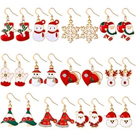 12 Pairs Christmas Drop Dangle Earrings Jewelry Set
