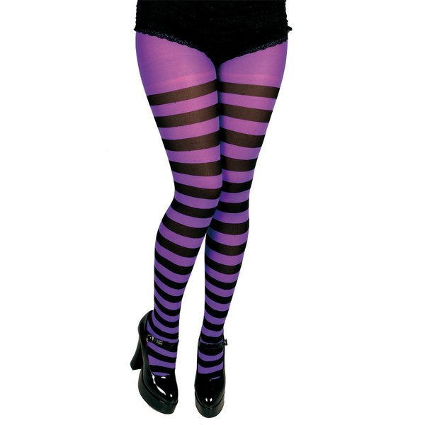 Halloween Candy Stripe Fancy Dress Opaque Tights Purple/Black