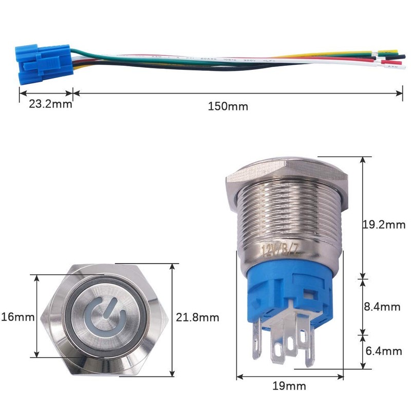 CESFONJER Self-Locking Latching Push Button Switch with Power Symbol, IP67