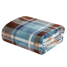 DREAMLANDING Fleece Throws For Sofa Bed Chair Soft Colorful Oversized, Decorative Ultra-Plush Throw Blanket (130x150cm, Blue Plaid)
