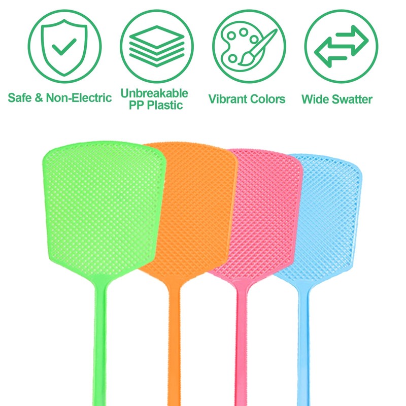 6 Pack Heavy Duty Fly Swatters, Extra Long 17.7in Plastic