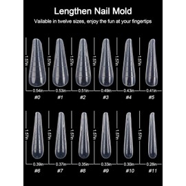 EBANKU 120 Pieces Clear Dual Nail System Mould Acrylic Stiletto Coffin Nail Extension Tips Nail Art Manicure Tools 12 Sizes with Scale