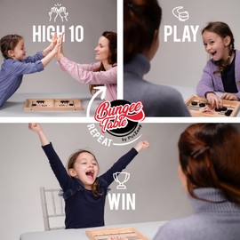 Bungee Table Fast Sling Puck Game - Small Size - Test Your Speed and Accuracy with This Fast-Paced Wooden Air Hockey Board Game - Guaranteed Fun for Family Night or Friends Party