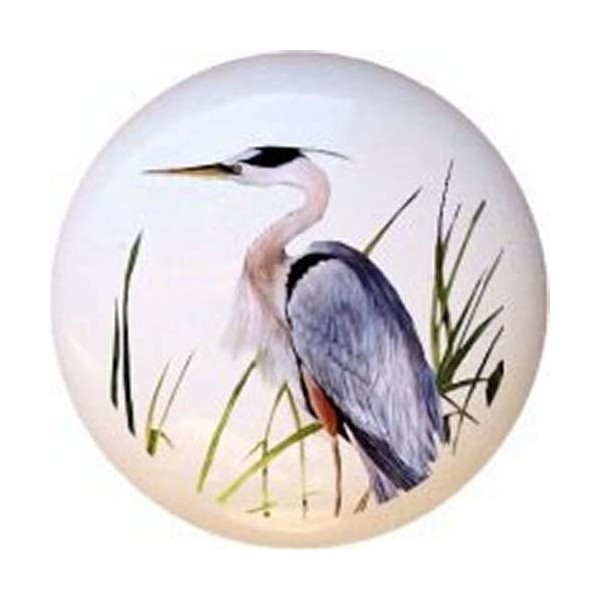 Blue Heron Birds Ceramic Dresser Drawer Pulls Cabinet Knobs