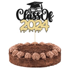 1 pieza de decoración para tartas de graduación 2023 con purpurina clase de 2023 para decoración de tartas de graduación 2023 para niños y niñas, suministros de decoración de tartas de fiesta de graduación negro y dorado