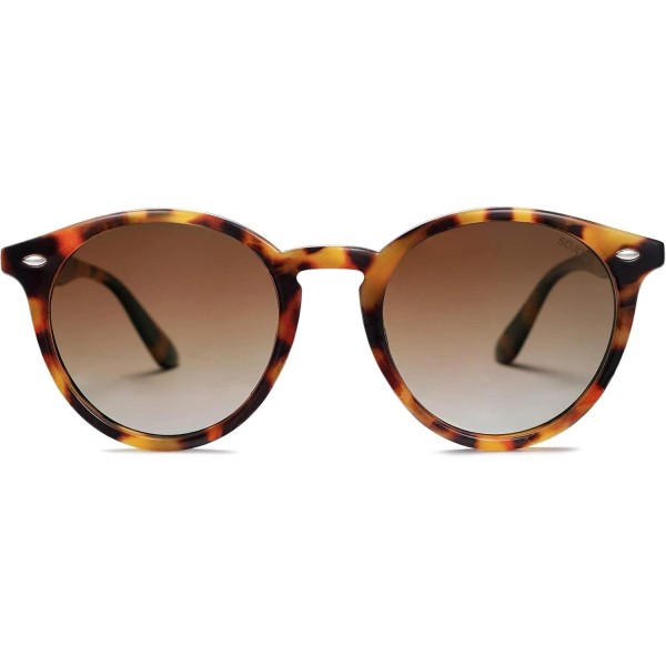 SOJOS Retro Round Polarized Sunglasses for Women Men Amber Tortoise/Brown