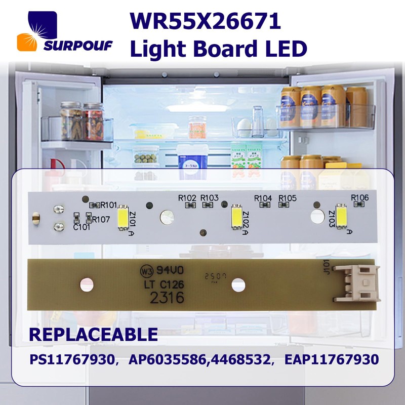 SURPOUF 2pcs WR55X26671Refrigerators LED Light Board Compatible With GE wr55X26671