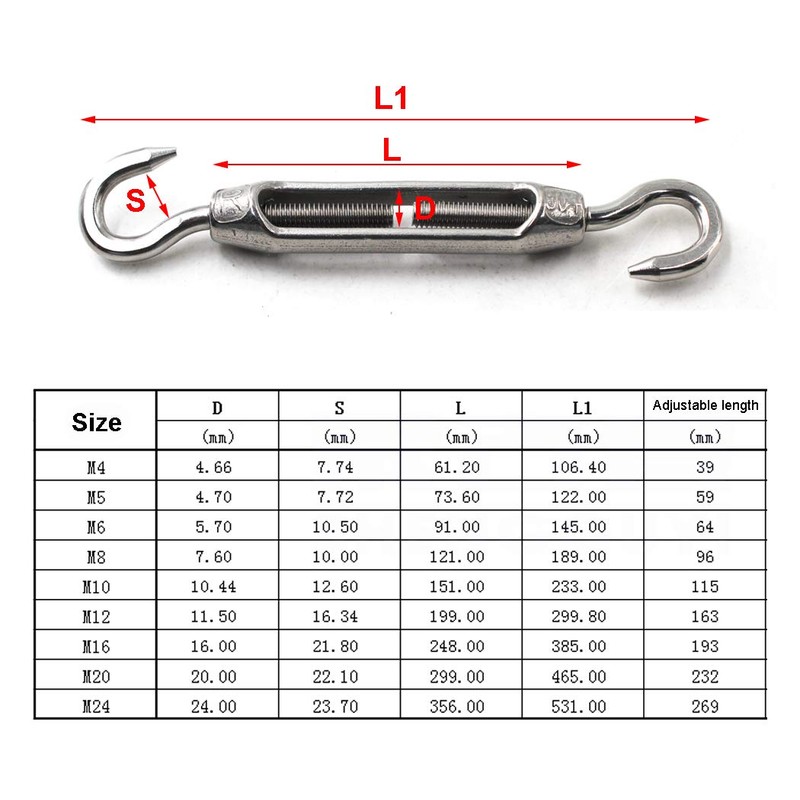 M6 Turnbuckles 304 Stainless Steel Turnbuckle Hook and Eye Turnbuckle