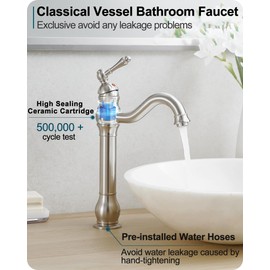 HOIGY Single Handle Bathroom Faucet Brushed Nickel, Brass Vessel Sink Faucet 360 Degree Swivel Tall Bathroom Sink Faucet 1 Hole, Bathroom Faucets with Pop-up Drain & Aerator for Hotels Modern No Noise