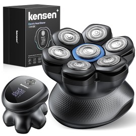 Kensen - Afeitadoras de cabeza 7D para hombres calvos, afeitadora eléctrica de doble velocidad, IPX6, impermeable, para uso húmedo/seco, pantalla LED de afeitado, sin cables, para hombre (gris)