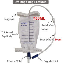 Leg Bag Urine Drainage Bag, 750 ml/25 oz 25 Inch Drainage Hose, Anti-Reflux Valve, Fabric Bands, Easy Flip Drain (Pack of 4)