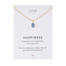 LUUK LIFESTYLE Filigrane Sterling Silber Halskette mit Basic Solitär Kristall Anhänger Zirkonia Stein, Geschenkidee für Frauen, Birthstone Kette, Navy Blau & Gold