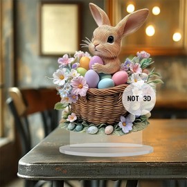 1 Pcs Easter Decorations 2D Flat Acrylic Ornaments Bunny Basket Egg Designs DIY Crafts Cute Cute Rabbit Desktop Ornaments for Easter Theme Decoration Accessories