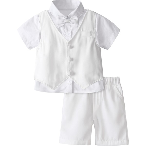 MOMBEBE COSLAND Baptism Outfits for Boys Tuxedo Formal 4PCS Suits
