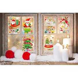 6 Sheet Christmas Window Cling Stickers for Glass, 159 PCS Christmas Window Stickers,Xmas Decals Decorations Snowflake Santa Claus Reindeer Decals for Party,Reusable Double-Sided Christmas Decorations Window Clings