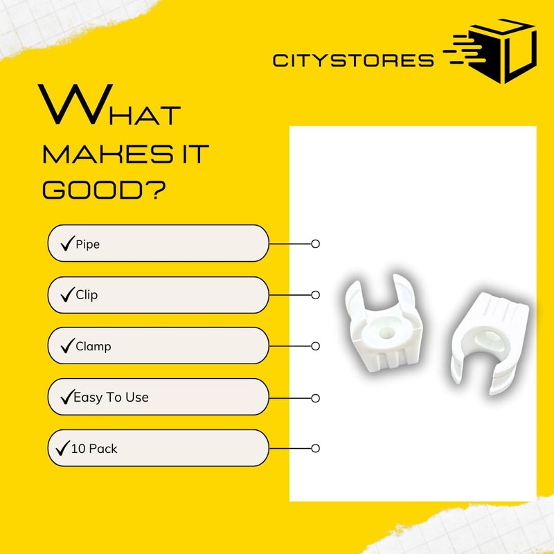 Citystores® 15mm (5/8 inch) Plastic Pipe Clip White Snap-in Design,