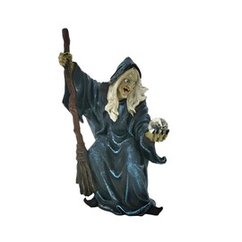 ICE ARMOR 12" H Witch with Broom & Crystal Figurine Statue Sculpture Ornament Decoration Home/Room Decor Ideas for Housewarming, Holidays and Birthdays Great Collectible Addition