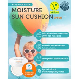 GOONGBE Moisture Sun Cushion Mild SPF 50 - Korean Moisturizing & Soothing Zinc Oxide Mineral Sunscreen - Travel Friendly Sun Cushion for Babies & Kids - Vegan, Reef-Safe, Allergen-Free, 0.81oz.