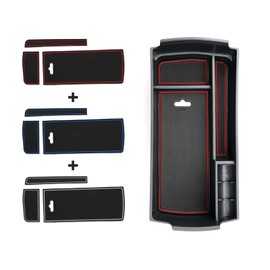 BIXUAN Storage Box for Peugeot 3008 5008 2016-2022 2023 2024 C5 Aircross DS 7 Crossback Glove Box Organiser with Non-Slip Mat for Centre Console, Noise Reduction, White, Red, Blue, 3 Mats