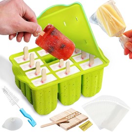 Moldes para Paletas de Hielo de 100 ml, 12 Cavidades Moldes de Silicona para Paletas, Reutilizable y Seguros para Alimentos, Sin BPA, para Niños y Familias, con Cepillo y Embudo, 100 Piezas Palos.