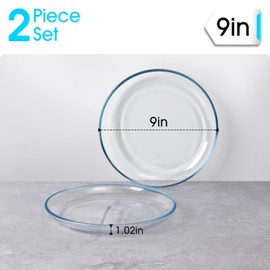 NUTRIUPS 2 Pack 9 inch Glass Plates, Clear Tempered Glass Dinner Plates, Glass Serving Dinnerware for Pasta, Salad, Dishwasher and Microwave Safe
