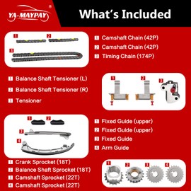 YA-MAYPAY Timing Chain Kit Compatible with 2005-2015 for Toyota Tacoma 4.0L, 2005-2011 for Toyota Tundra 4.0L, 2003-2009 for Toyota 4Runner 4.0L 1GRFE 9-4217S