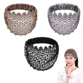 KICPUK 3PCS Women's Vintage Lace Headband - Elegant Floral Pearl-Embellished Wide Hair Band for Daily Wear, Weddings, and Special Occasions