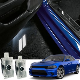2pcs Never Fade Door Light Led Logo for Dodge Charger Daytona Hellcat All Car Models Projector Ghost Shadow Puddle Courtesy Step Lights (White)