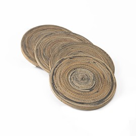 Kiwi Homie 3.94" Dia Set of 4 Round Bamboo Drink Coasters, Natural Bamboo Trays, 4PCS Handmade Round Coasters Set for Dining Table, Drinks, Coffee Table, Placemat Table